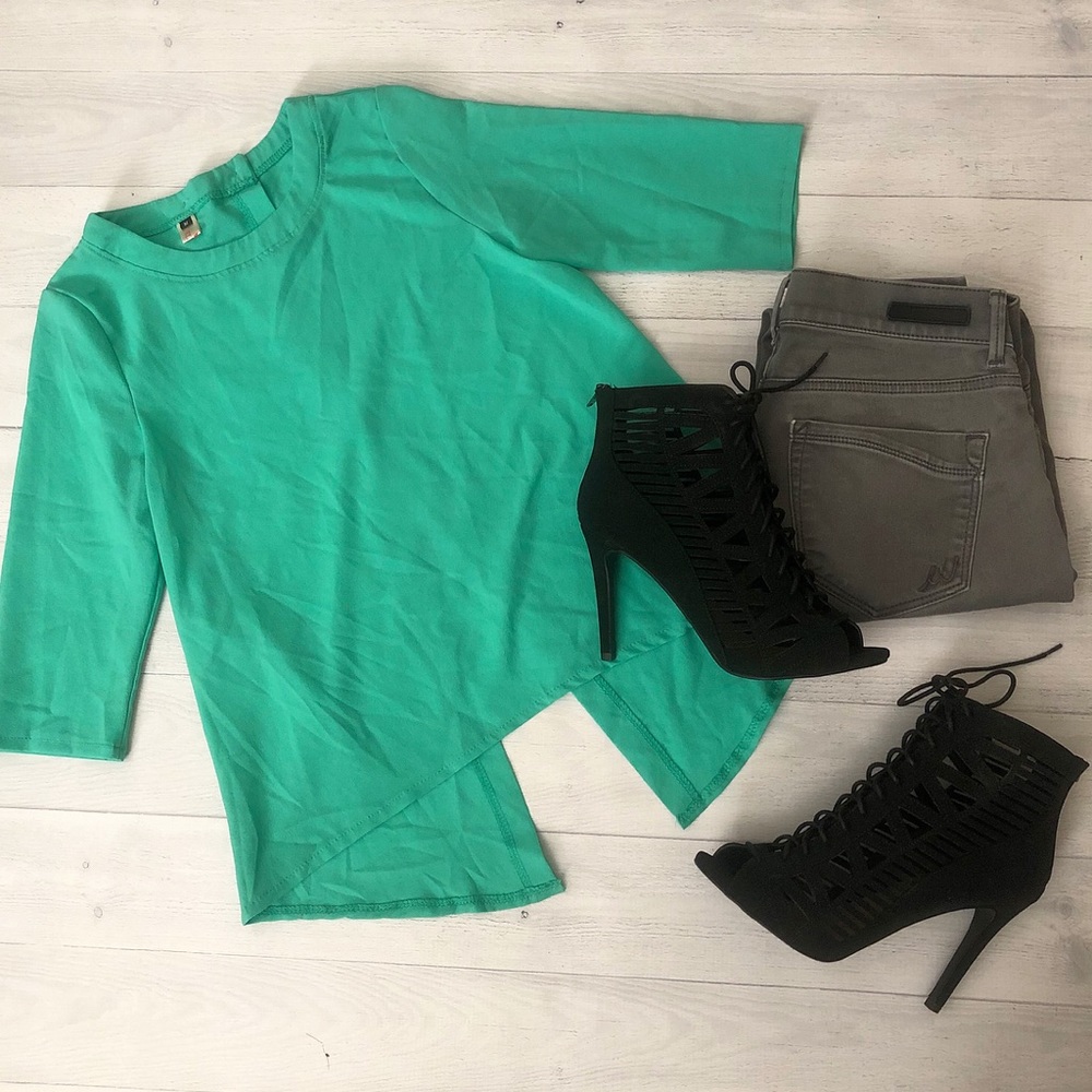 Elfin Teal Open Back Blouse